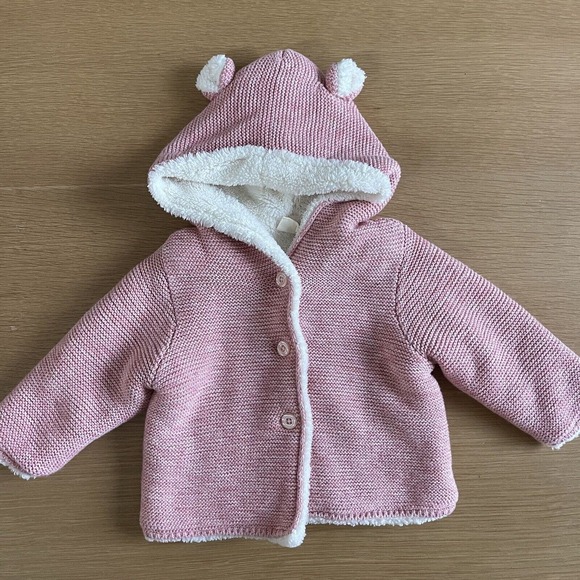GAP Other - Baby Gap Girl's Size 6-12 mos Bear Sherpa Lined Hoodie Pink Cameo NWT